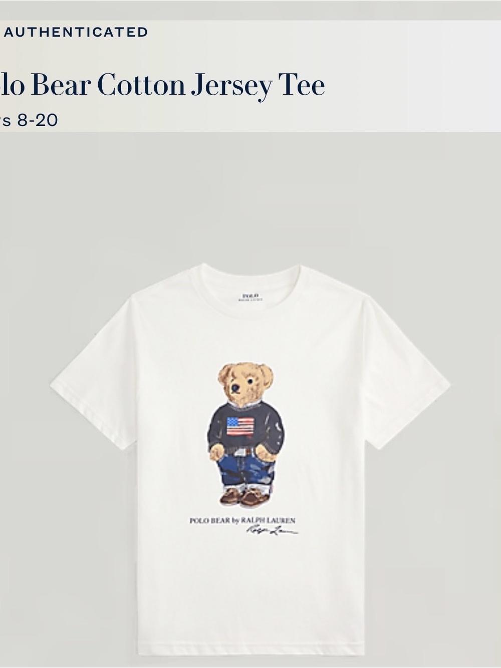 Ralph Lauren White Tee with Polo Bear Graphic